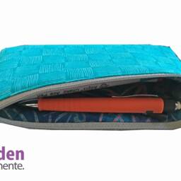 Pencil Case Squares, Zipper Pouch Sweat Turquoise - thumbnail 2