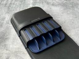 Black Sapphire Leather 5-Pen Case Luxury Personalized Fountain Pen Holder