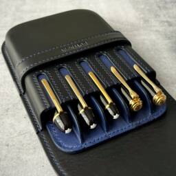 Black Sapphire Leather 5-Pen Case Luxury Personalized Fountain Pen Holder - thumbnail 2