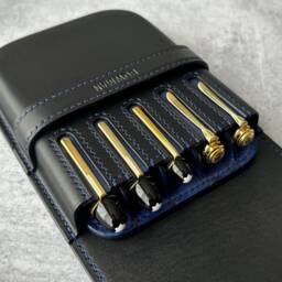 Black Sapphire Leather 5-Pen Case Luxury Personalized Fountain Pen Holder - thumbnail 3
