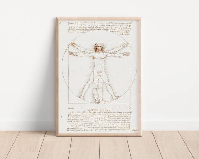 Vitruvian Man Print Leonardo Da Vinci, Vintage Anatomy Art - image 1