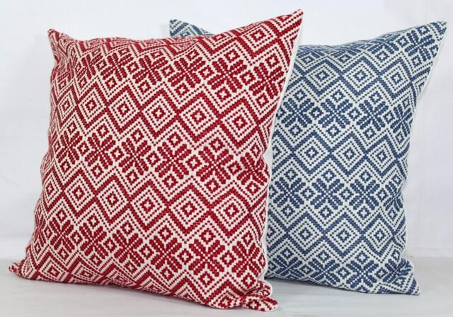 Red & Blue Geometric Pillow Cover Cotton Jacquard Throw Cushion - image 1