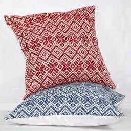 Red & Blue Geometric Pillow Cover Cotton Jacquard Throw Cushion - thumbnail 3