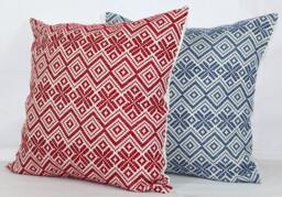 Red & Blue Geometric Pillow Cover Cotton Jacquard Throw Cushion - thumbnail 1