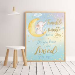 Twinkle Little Star Do You Know How Loved Are Nursery Wall Art, Elephant, Moon, Rainbow, Whimsical Decor, Instant Download Ts1 - thumbnail 2