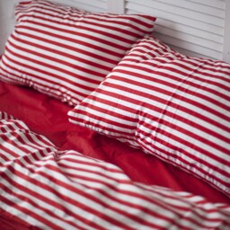 Cotton Bedding Set Of 5 Pieces in Red Stripes. Flat Sheet, Fitted Duvet Cover + 2 Pillowcases. Twin Full Queen Au Eu Custom Bed Linen - thumbnail 4