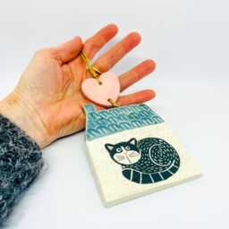 Handmade Ceramic Wall Hanging Ornament Black Cat Design, Home Decor, Handcrafted Pottery - thumbnail 1