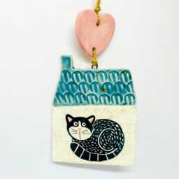 Handmade Ceramic Wall Hanging Ornament Black Cat Design, Home Decor, Handcrafted Pottery - thumbnail 3