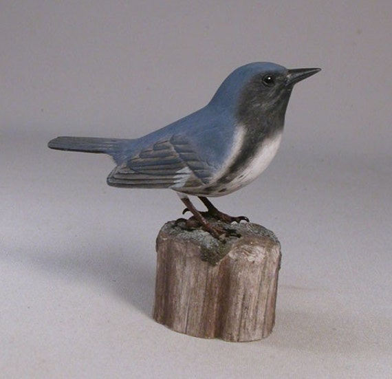 Black-Throated Blue Wrabler Wood Carving - image 1