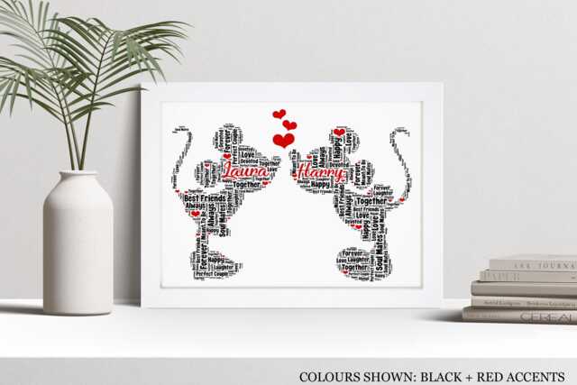 Personalised Mickey Minnie Word Art Print, Wedding, Anniversary Gift, Custom Wall Framed Picture, Present For Husband, Wife Nl - image 1