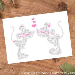Personalised Mickey Minnie Word Art Print, Wedding, Anniversary Gift, Custom Wall Framed Picture, Present For Husband, Wife Nl - thumbnail 3
