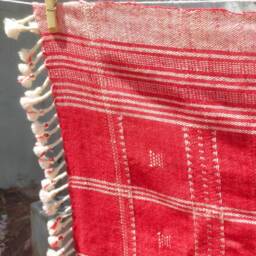 Handwoven Red & White Wool Shawl/Throw/Blanket From Kutch, Gujarat - thumbnail 2