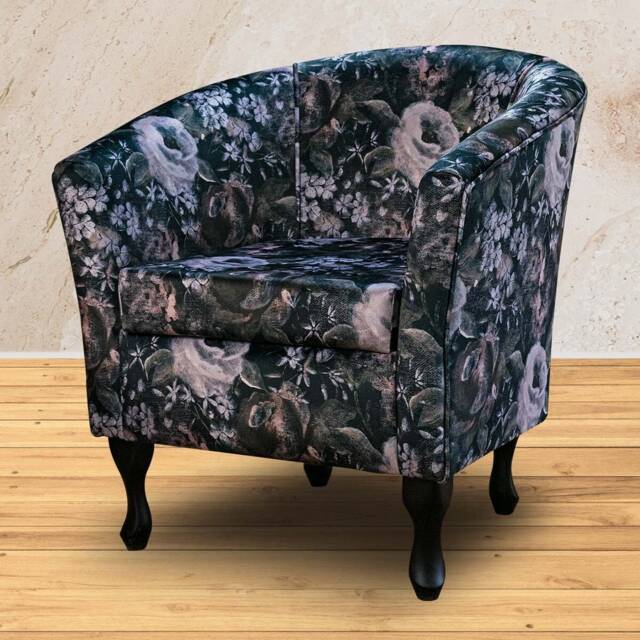 Handmade Black Floral Tub Chair - Traditional Fabric & Bespoke Made in Britain - image 1