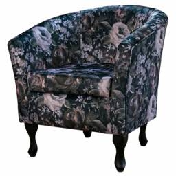 Handmade Black Floral Tub Chair - Traditional Fabric & Bespoke Made in Britain - thumbnail 3
