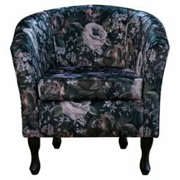 Handmade Black Floral Tub Chair - Traditional Fabric & Bespoke Made in Britain - thumbnail 2