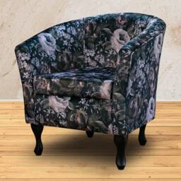 Handmade Black Floral Tub Chair - Traditional Fabric & Bespoke Made in Britain - thumbnail 1