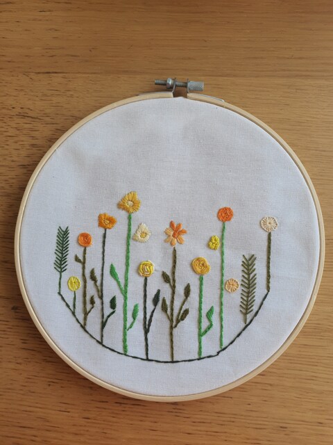 Yellow Flowers Hand Embroidered Hoop Art Field Wall Decor - 7.87 - image 1