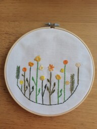 Yellow Flowers Hand Embroidered Hoop Art Field Wall Decor - 7.87 - thumbnail 1