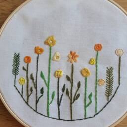 Yellow Flowers Hand Embroidered Hoop Art Field Wall Decor - 7.87 - thumbnail 2