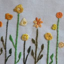 Yellow Flowers Hand Embroidered Hoop Art Field Wall Decor - 7.87 - thumbnail 3