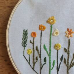 Yellow Flowers Hand Embroidered Hoop Art Field Wall Decor - 7.87 - thumbnail 4
