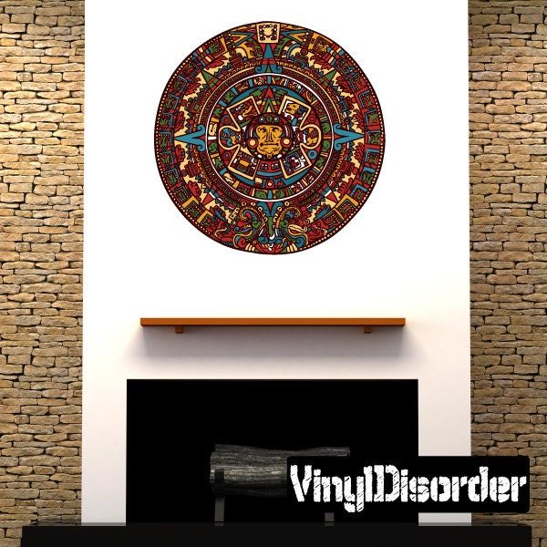 Aztec Calendar Wall Decal - Fabric Vinyl Removable & Reusable Aztecuscolor001Et
