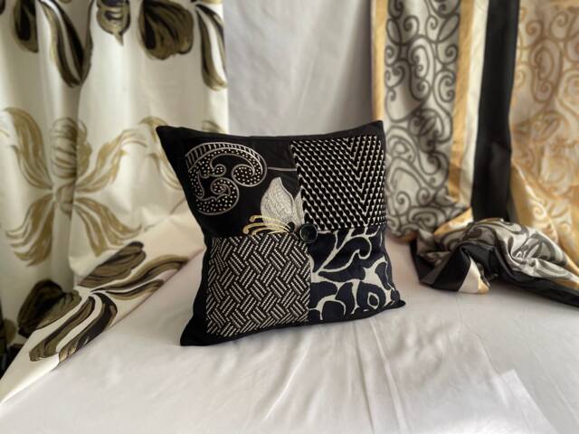 "Designers Guild Quilted Pillow Cover Bohemian Embroidered Silk Velvet, 18""x 18" - image 1
