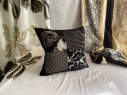 "Designers Guild Quilted Pillow Cover Bohemian Embroidered Silk Velvet, 18""x 18" - thumbnail 1