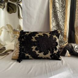 "Designers Guild Quilted Pillow Cover Bohemian Embroidered Silk Velvet, 18""x 18" - thumbnail 3