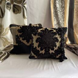 "Designers Guild Quilted Pillow Cover Bohemian Embroidered Silk Velvet, 18""x 18" - thumbnail 2