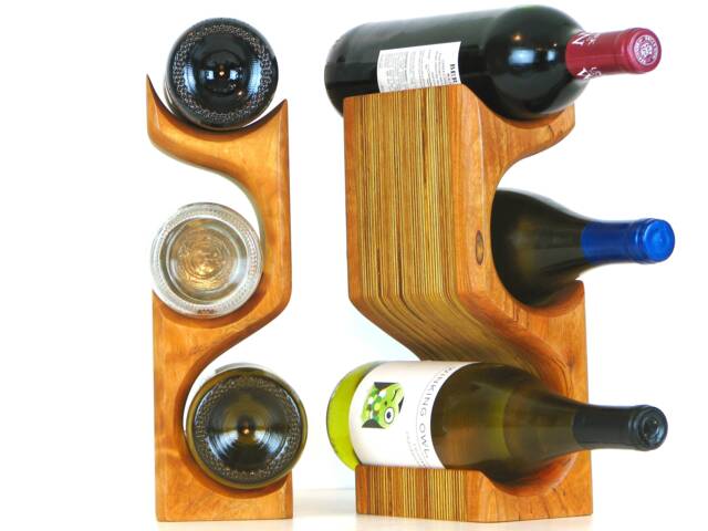 Cherry Wood Wine Bottle Rack - Storage 3 Tabletop Modern Unique - image 1