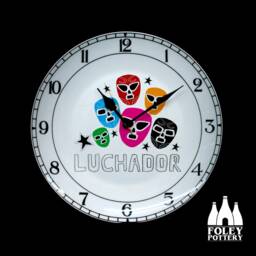 L Luchador - Mexican Wrestling Lucha Libre - Illustrated Fine Bone China Clock - thumbnail 2