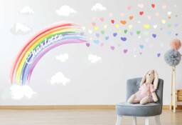 Nursery Wall Stickers Rainbow Hearts Watercolour Pastel Personalised Decor Decal Art - thumbnail 1