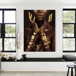 African Women Lips Gold Drip - Canvas Black & Gold Art Contemporary Modern Luxury House Warming Gifts - thumbnail 1
