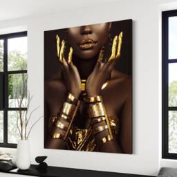African Women Lips Gold Drip - Canvas Black & Gold Art Contemporary Modern Luxury House Warming Gifts - thumbnail 2