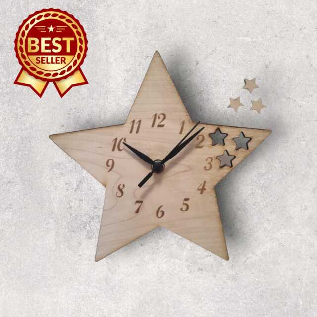 star Shaped Wood Clock Cherry, Oak, Or Walnut Finish - image 1