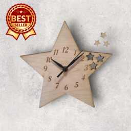 star Shaped Wood Clock Cherry, Oak, Or Walnut Finish