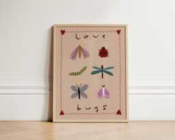 Love Bugs Print, Eclectic Illustration Art, Bedroom Animal Illustration, Nursery Wall Nursery, Kids Room, Unframed - thumbnail 1