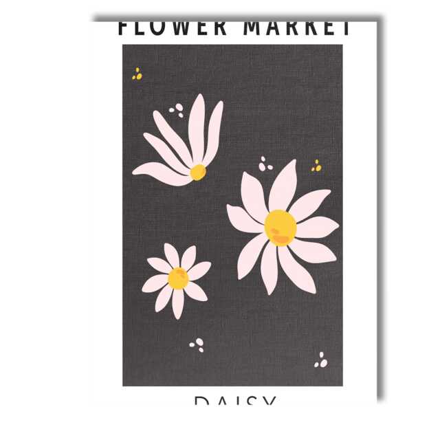 Dark Background Daisy Flower Market Scandinavian Botanical Poster Canvas Wall Art Print Decor Picture Ready To Hang - image 1