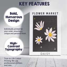Dark Background Daisy Flower Market Scandinavian Botanical Poster Canvas Wall Art Print Decor Picture Ready To Hang - thumbnail 2