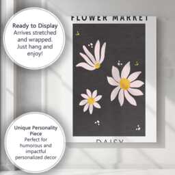 Dark Background Daisy Flower Market Scandinavian Botanical Poster Canvas Wall Art Print Decor Picture Ready To Hang - thumbnail 3
