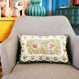 Rustic Lace Pillow, Green Flowers Embroidery Jewel Silk Velvet Pillow 40x26 - thumbnail 3