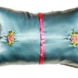 Rustic Lace Pillow, Green Flowers Embroidery Jewel Silk Velvet Pillow 40x26 - thumbnail 2
