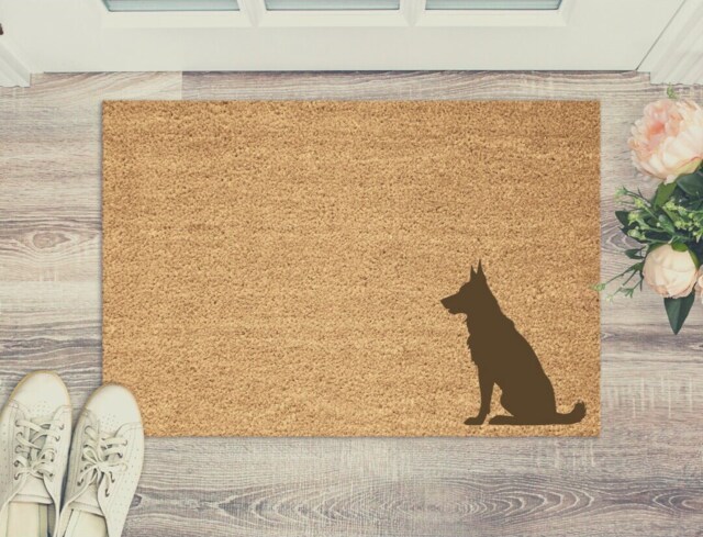 German Shepherd Dog Silhouette - Natural Door Mat Brown Coir Doormat New Home Housewarming Gift For Couples Dogs Owner - image 1