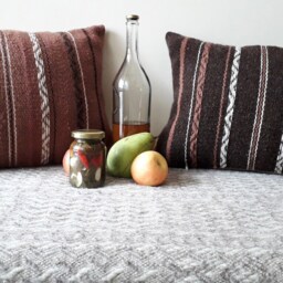 Handwoven Wool Pillow Cover Dark Brown, Pink & White Boho Cushion - thumbnail 4