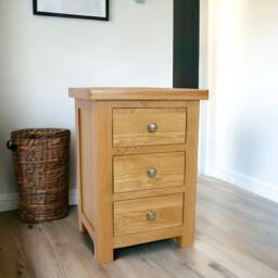 Grofurniture Large Solid Oak Bedside Table, Cabinet, 3 Drawer Nightstand, Real Table