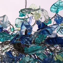 Hanging Chandeliers With Sea Color Flowers & Leaves For Dining Room - thumbnail 2