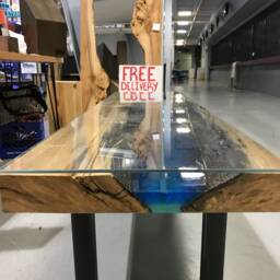 Blue & Black Epoxy Resin Custom Coffee Table With Glass Top - thumbnail 2