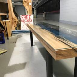 Blue & Black Epoxy Resin Custom Coffee Table With Glass Top - thumbnail 3