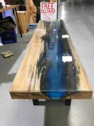 Blue & Black Epoxy Resin Custom Coffee Table With Glass Top